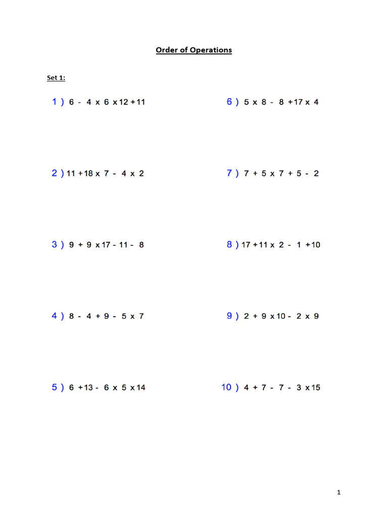 Order of Operations Practice Sets | PDF