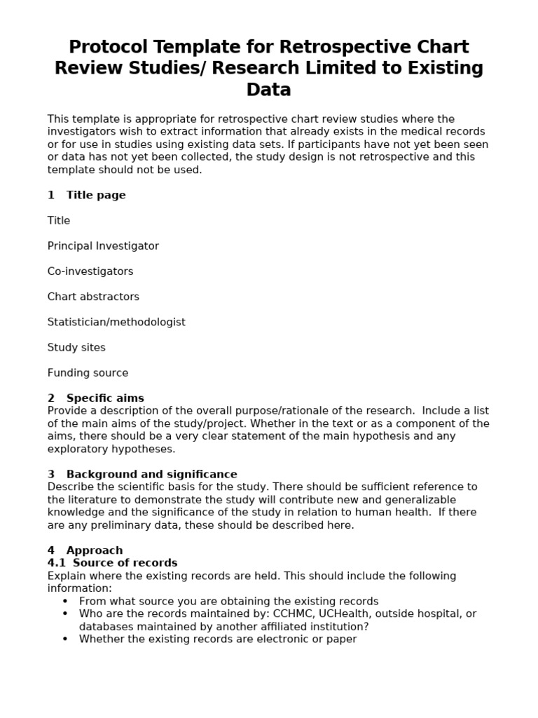Chart Review Protocol Template | PDF | Data | Institutional Review Board