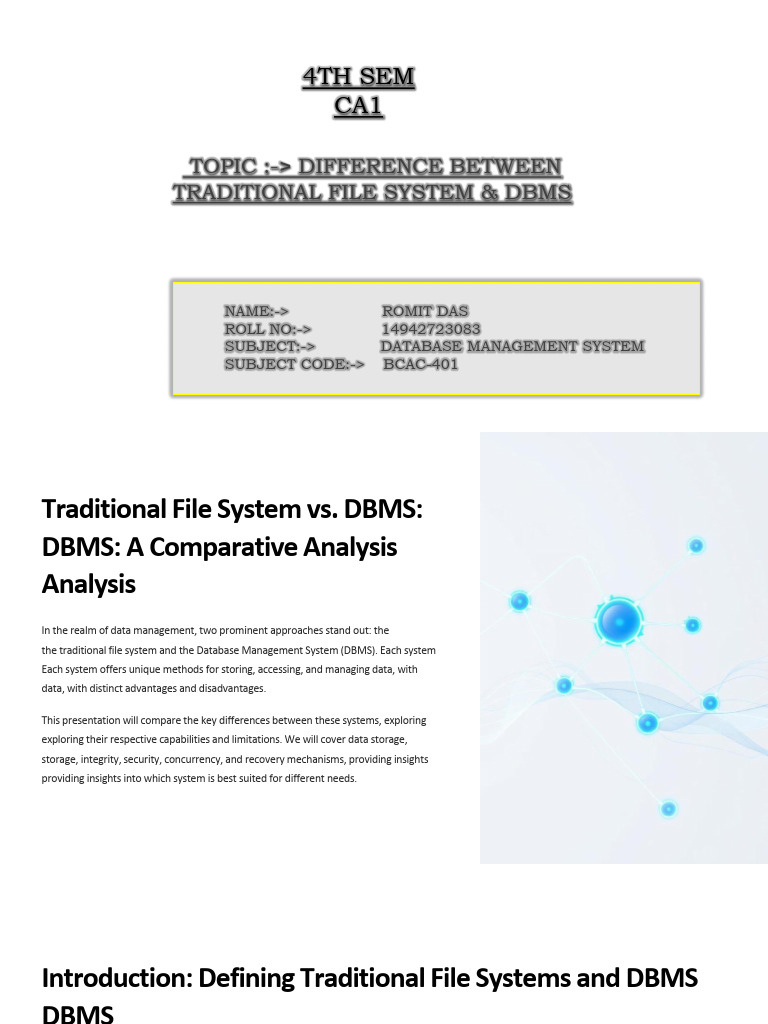 Traditional File System vs. DBMS Explained | PDF | Databases | File System