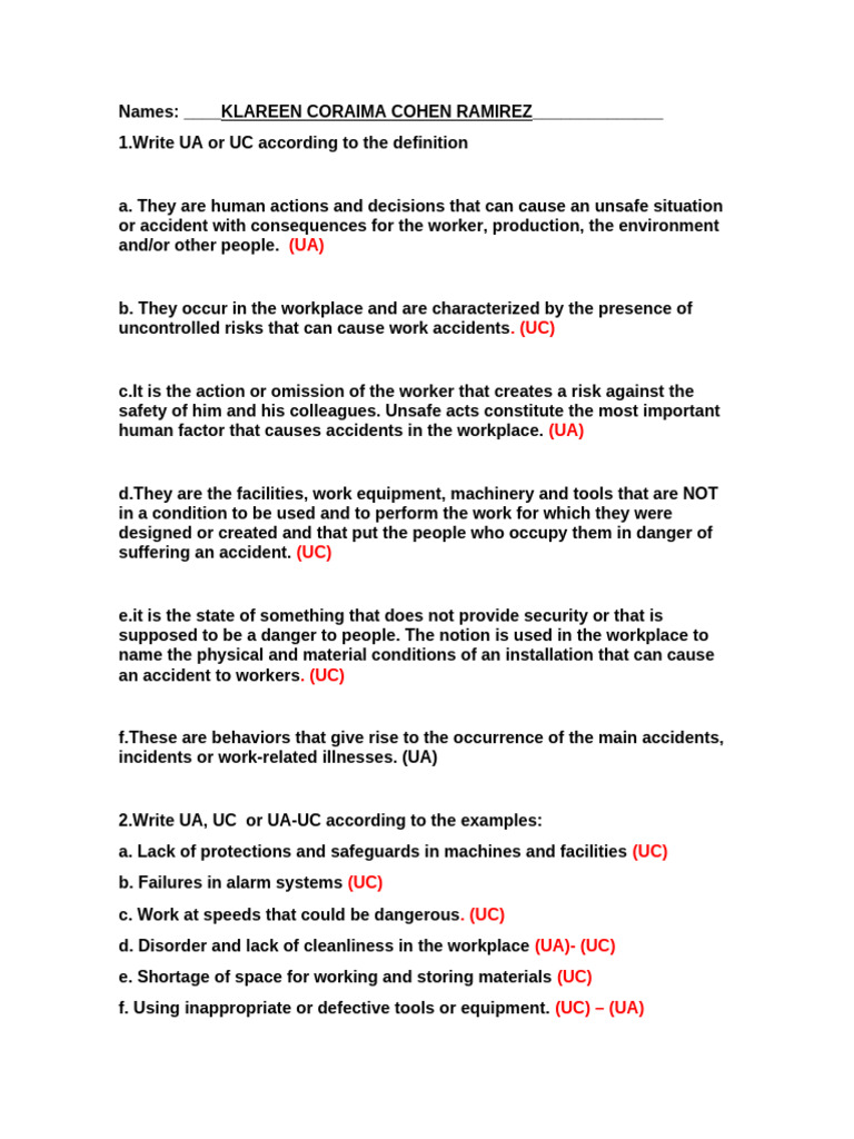 Workplace Safety: UA and UC Definitions | PDF