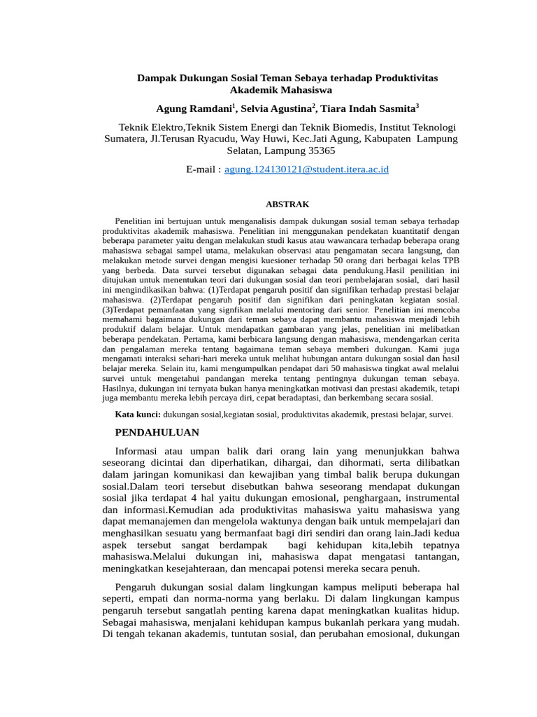 Dukungan Teman Sebaya dan Produktivitas Akademik | PDF