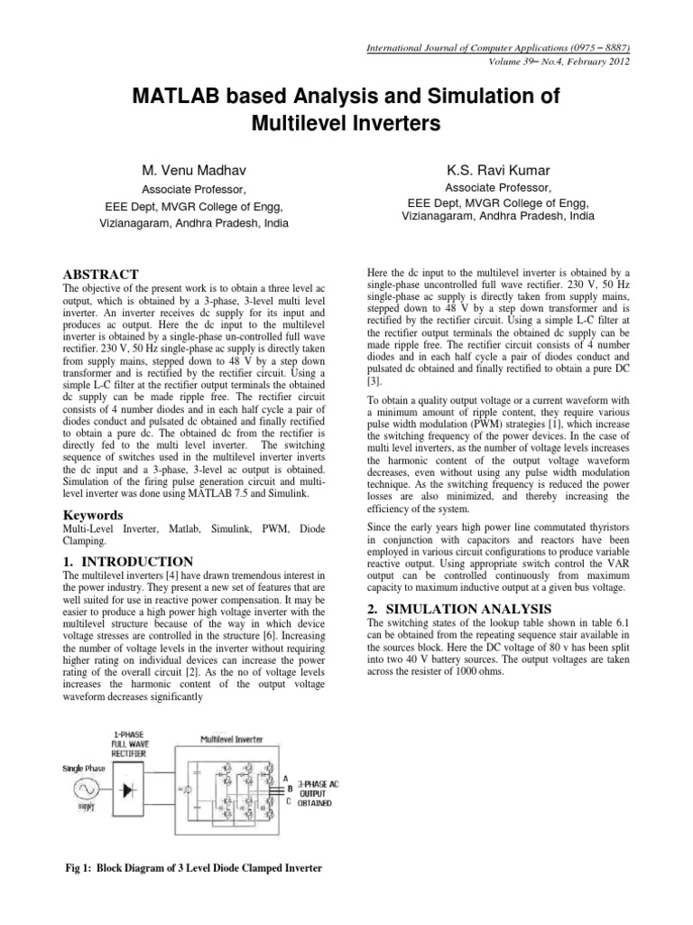 MATLAB Based Analysis and Simulation of Multilevel Inverters | PDF ...