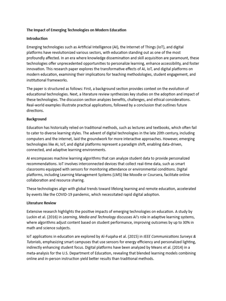 The Impact of Emerging Technologies on Modern Education | PDF ...