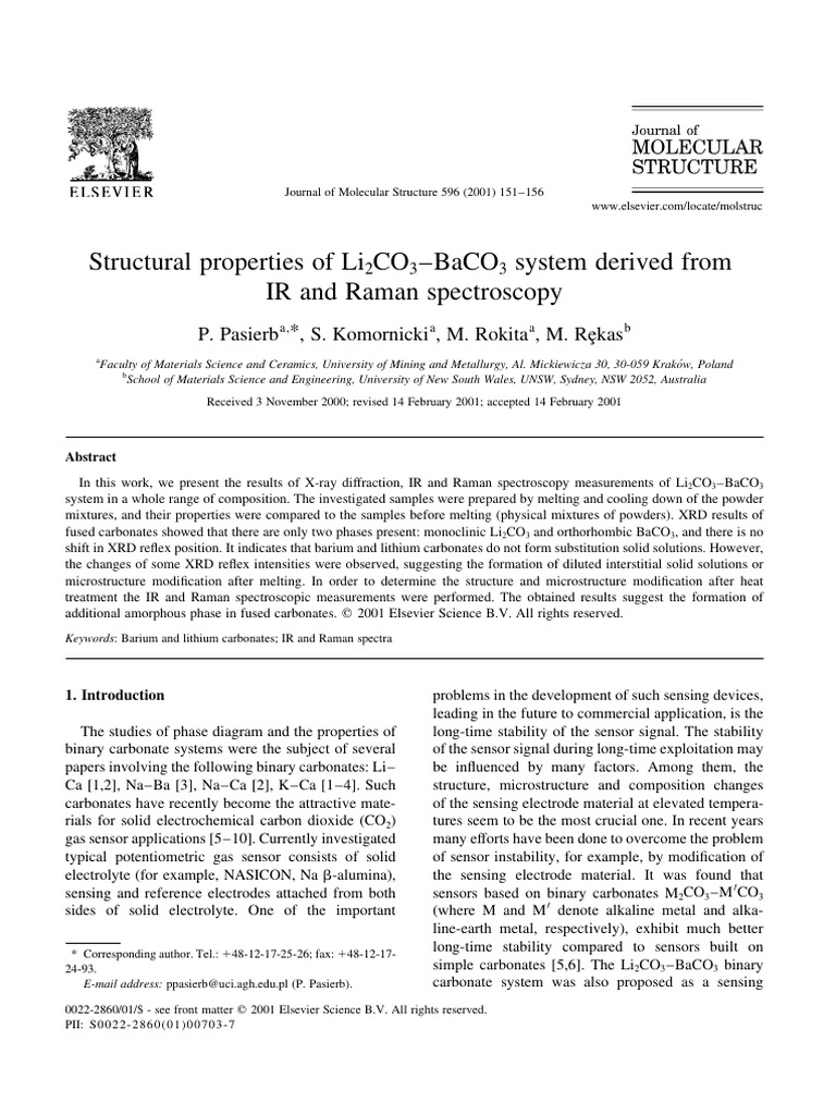 Pasierb 2001 | PDF | Infrared Spectroscopy | Raman Spectroscopy
