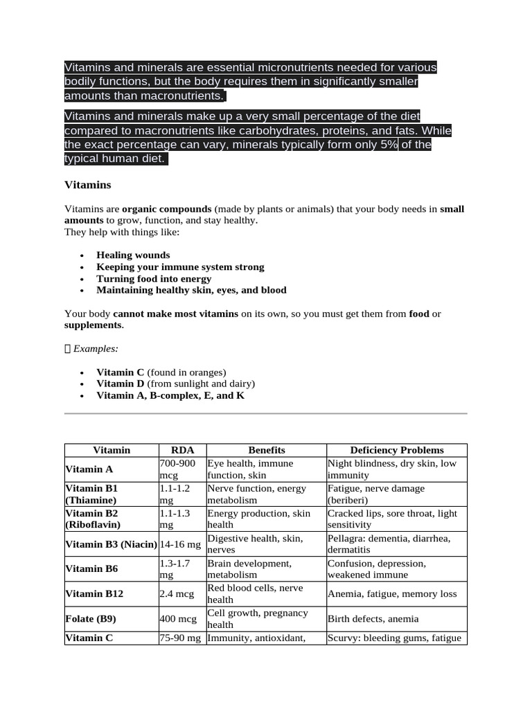 Essential Vitamins and Minerals Guide | PDF | Vitamin | Bone