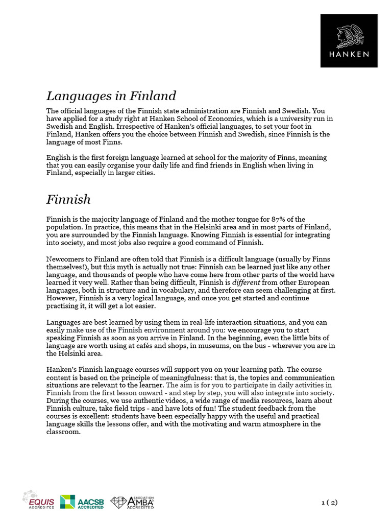 Languages in Finland: Finnish & Swedish | PDF | Finland | Learning