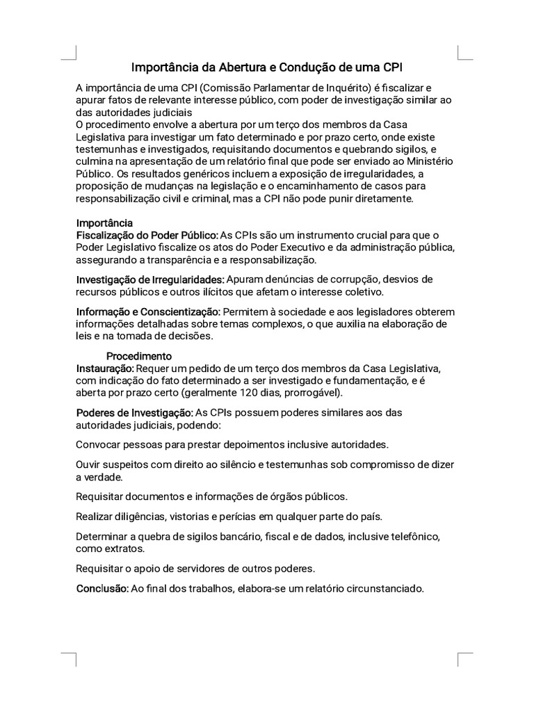Importância e Procedimentos de CPIs | PDF | Crimes | Crime e Violência