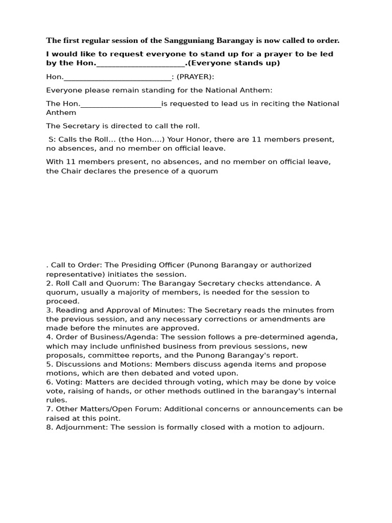 Barangay Session Conduct Guidelines | PDF | Quorum | Committee