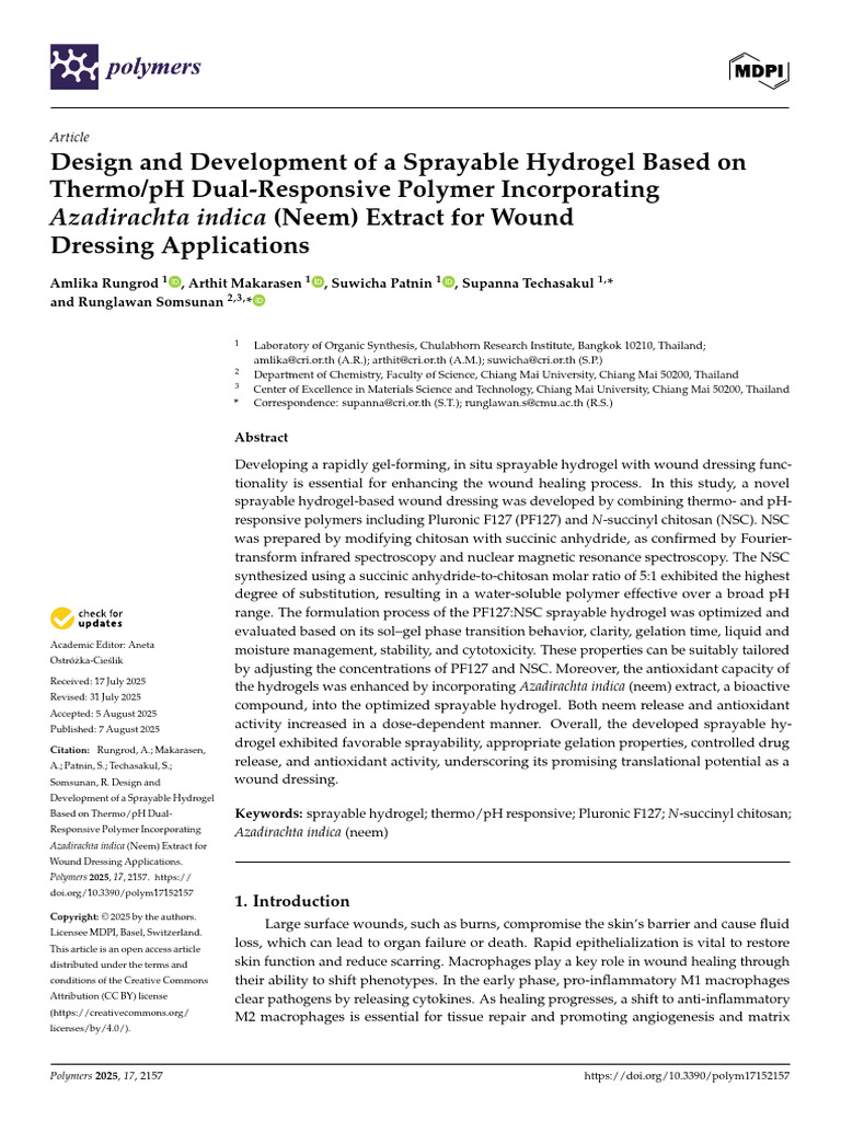 Sprayable Hydrogel for Wound Healing | PDF | Topical Medication ...