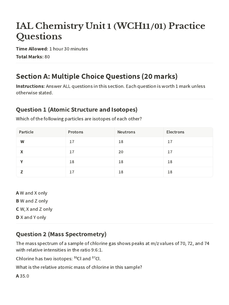 IAL Chemistry Unit 1 Practice Questions | PDF | Chemical Bond | Ionic ...