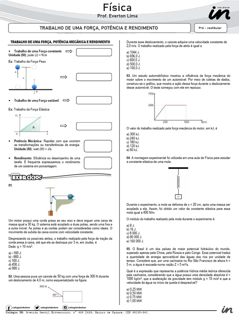 Trabalho, Potência e Rendimento em Física | PDF | Potência (Física ...