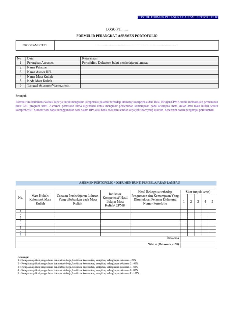 Formulir Asesmen Portofolio RPL | PDF