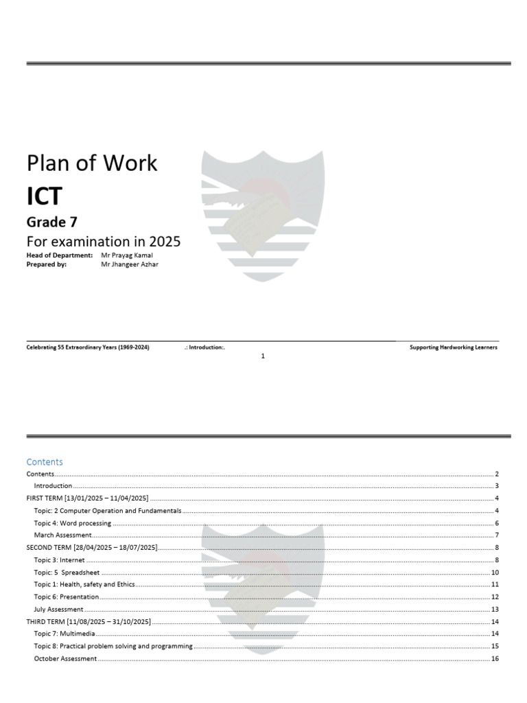Grade 7 ICT Plan of Work 2025 | PDF | World Wide Web | Internet & Web