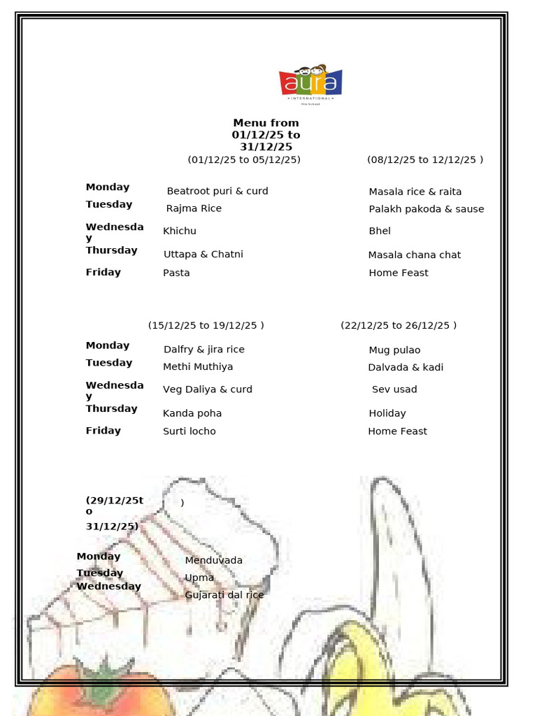 December 2025 Menu and Events Planner | PDF