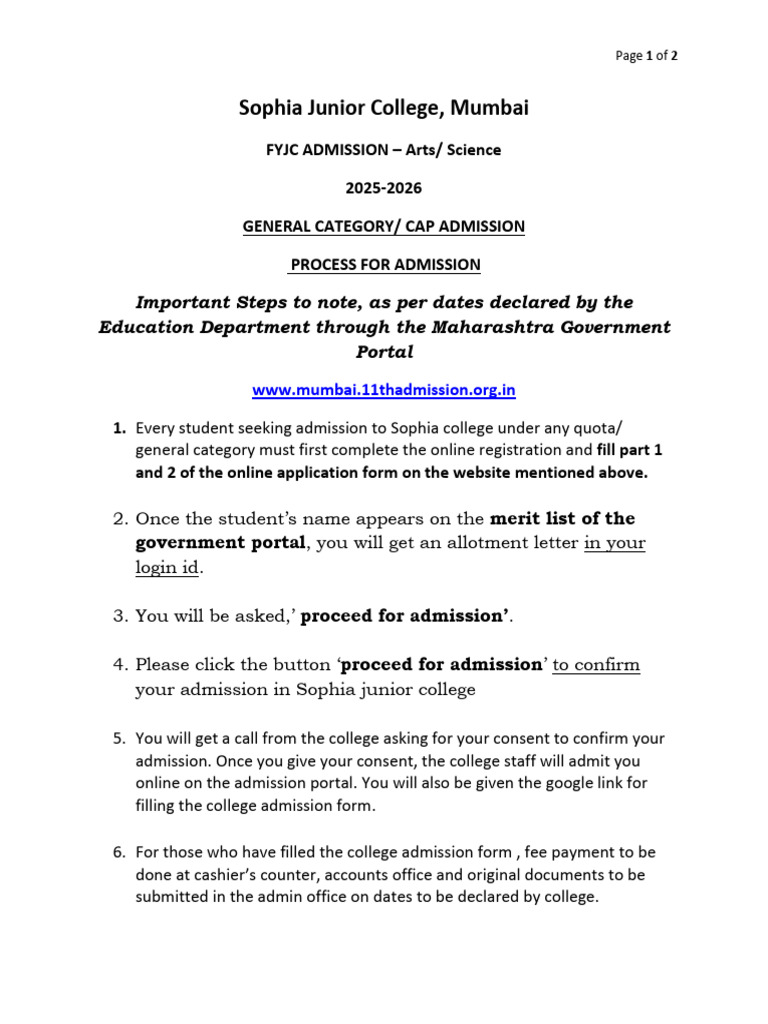 General Category Fyjcadmprocess2025 26 | PDF