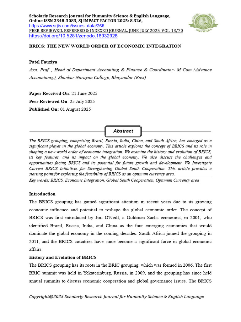 Brics the New World Order of Economic In | PDF | International Monetary ...