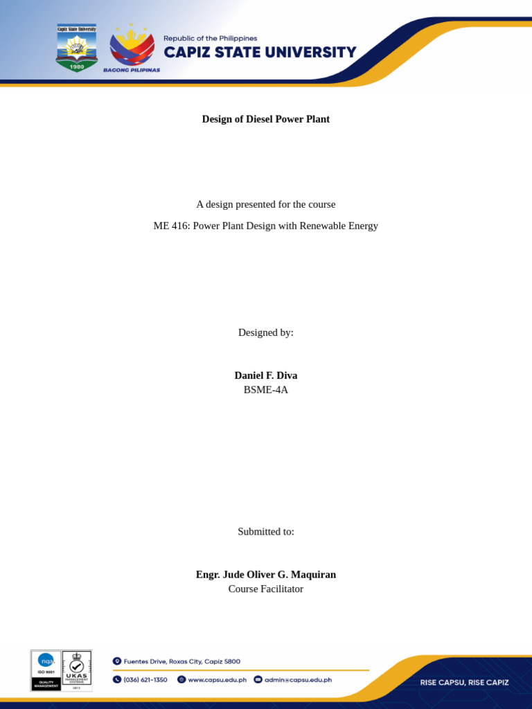 Diesel Power Plant Design for Panay | PDF | Power Station | Diesel Engine