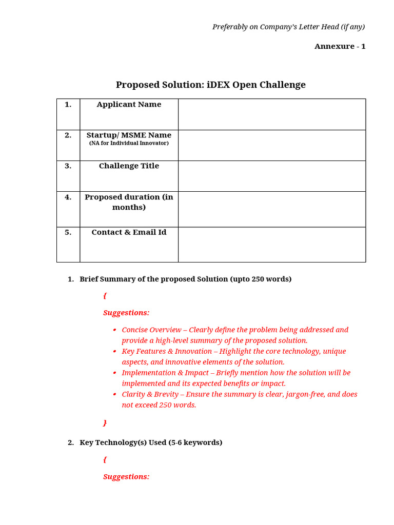 iDEX Open Challenge Proposal Template | PDF