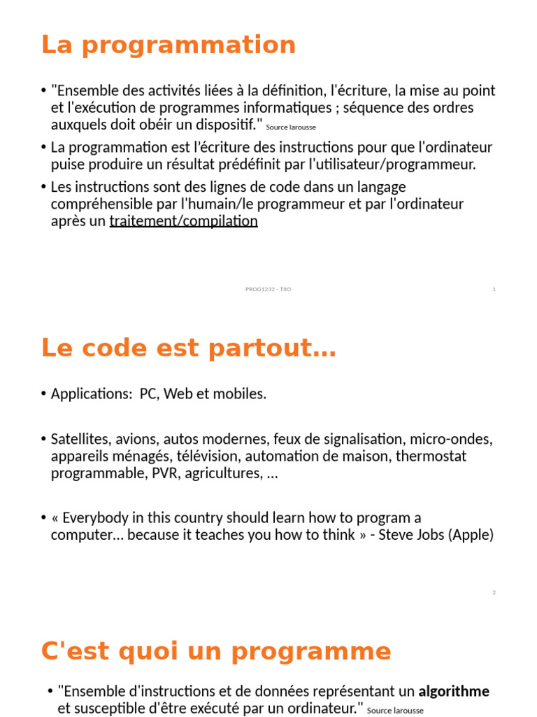 Introduction à la programmation et algorithmes | PDF | Programmation ...