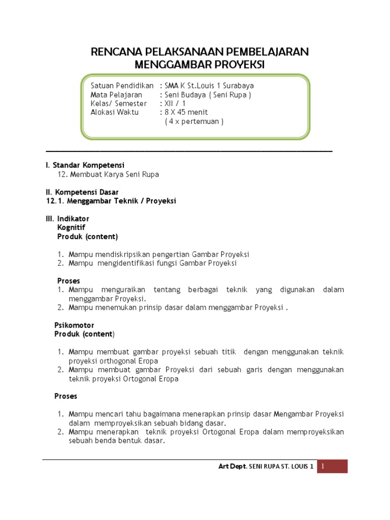 RPP Menggambar Proyeksi Seni Rupa | PDF | Karier & Perkembangan | Seni