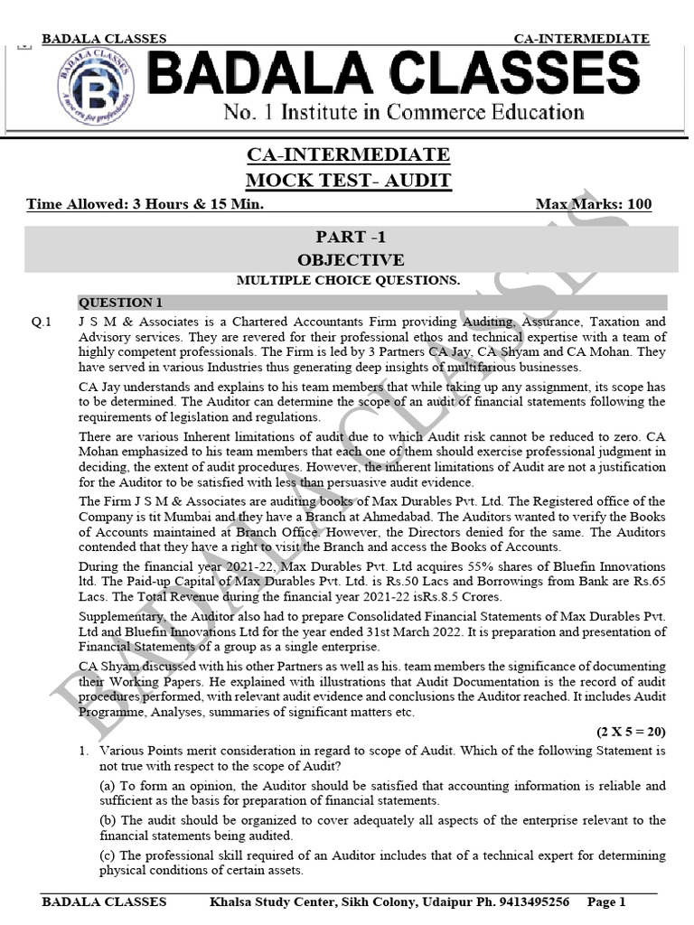 24-11-24 Only Question Paper | PDF | Audit | Auditor's Report