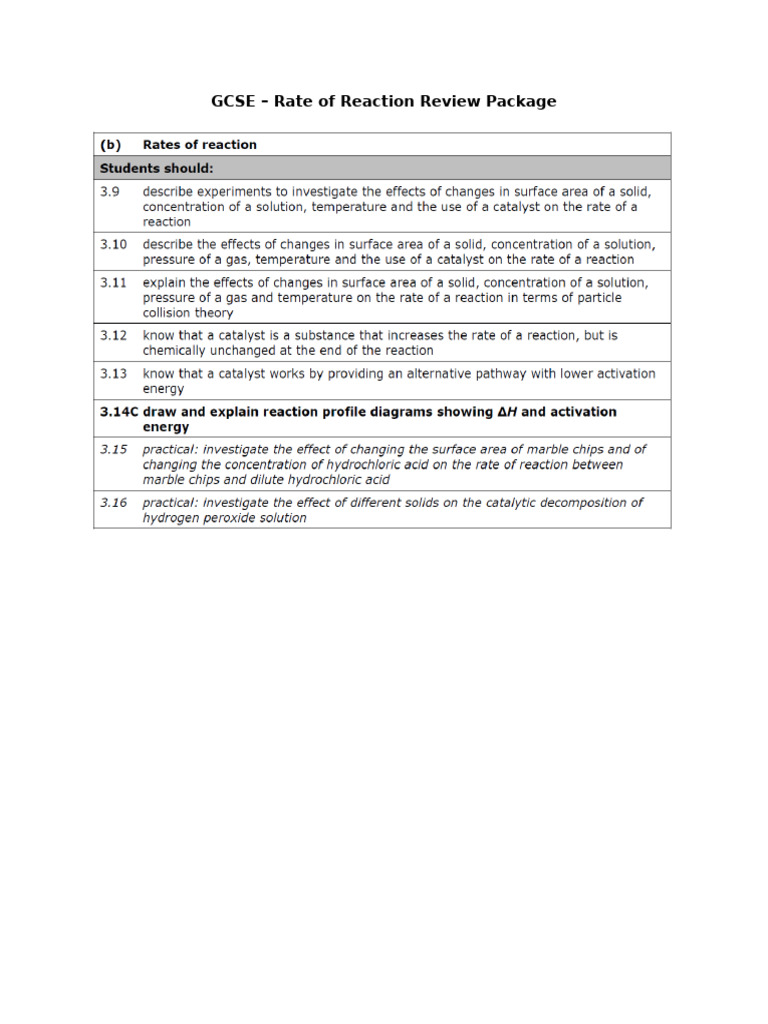 GCSE - Kinetics Review Package | PDF