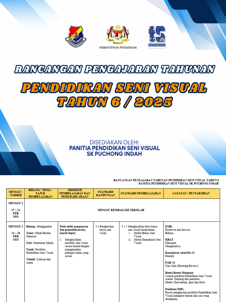 Rancangan Pengajaran Seni Visual Tahun 6 | PDF
