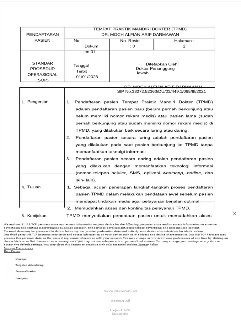 Prosedur Pendaftaran Pasien TPMD | PDF
