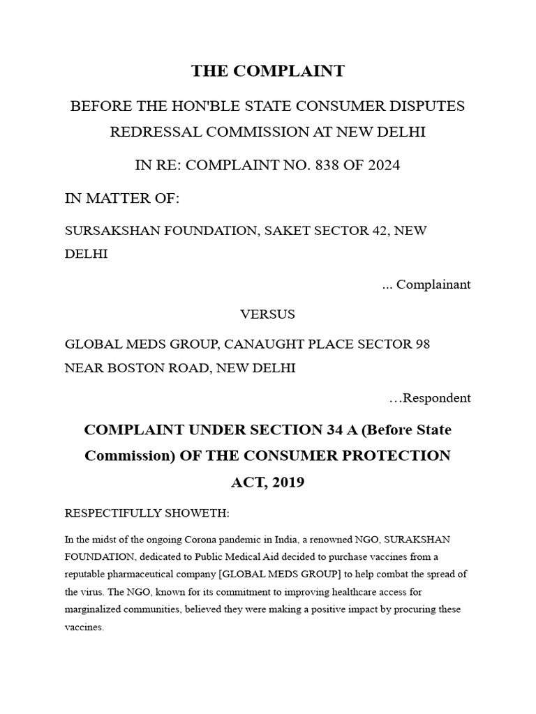consumer complaint sample | PDF | Vaccines | Medicine