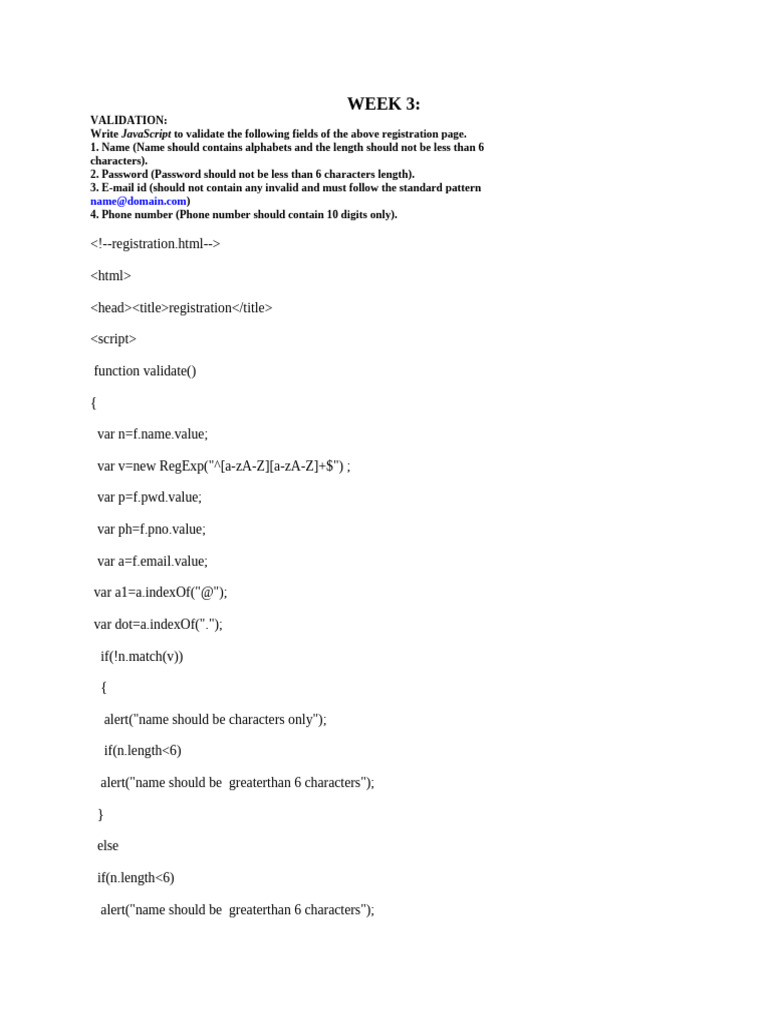 JavaScript Validation for Registration Form | PDF