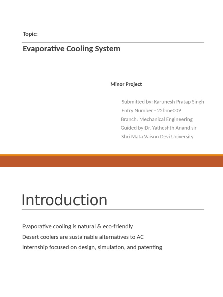 Evaporative Cooling System Project Report | PDF