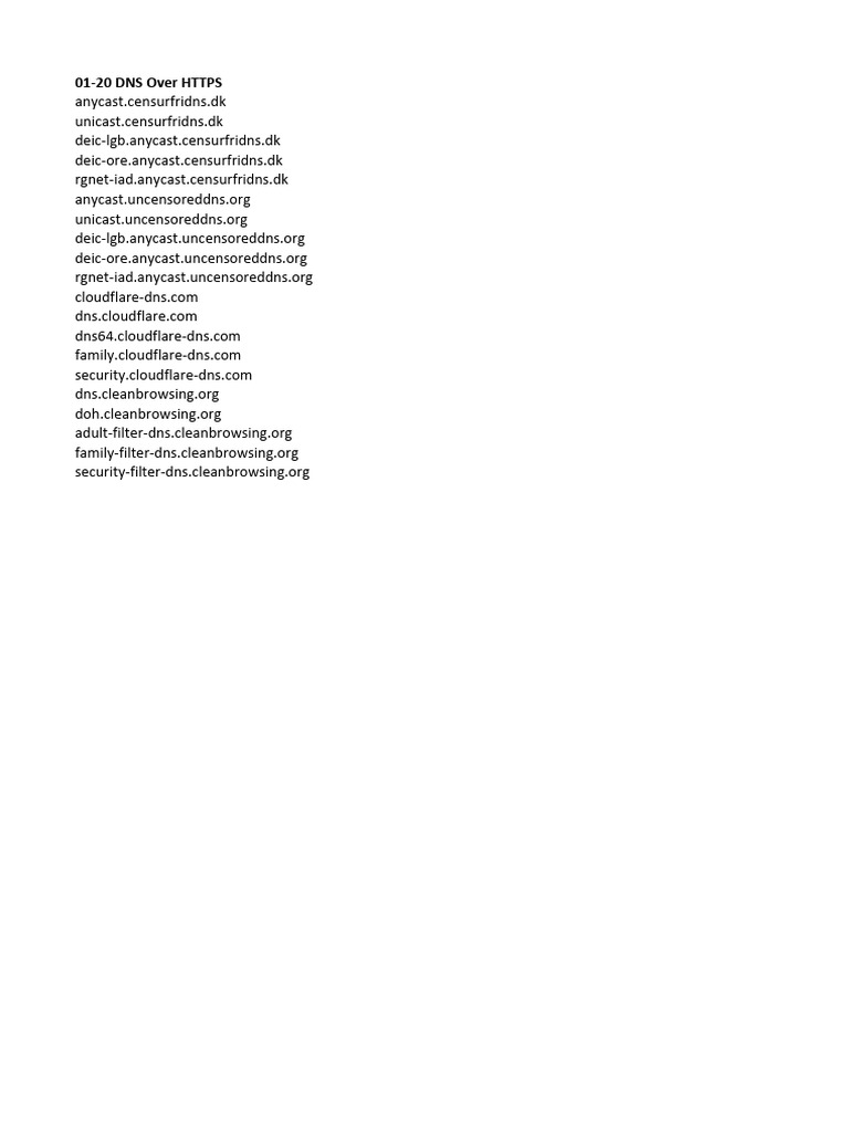 DNS Over HTTPS Server List | PDF