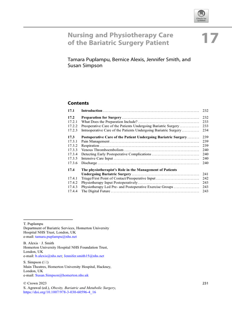 Bariatric Surgery Nursing & Physiotherapy Care | PDF | Surgery ...