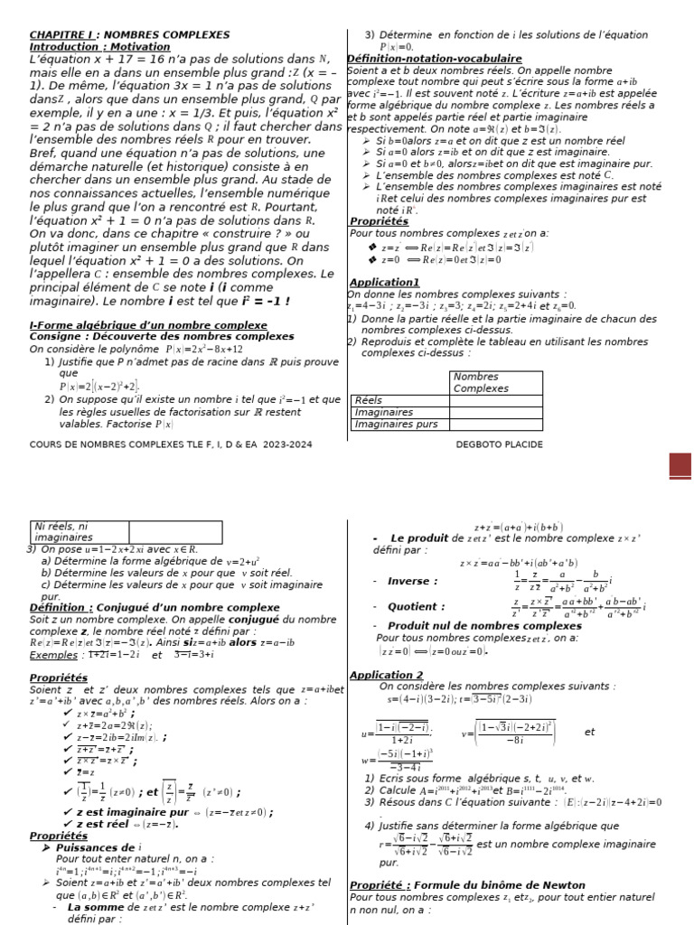 Introduction aux Nombres Complexes | PDF | Nombre complexe | Équation ...