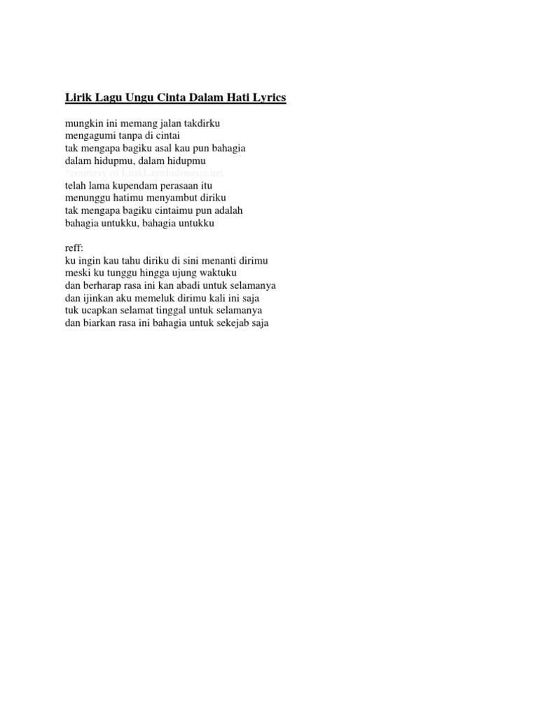 Lirik Lagu Ungu Cinta Dalam Hati Lyrics Pdf
