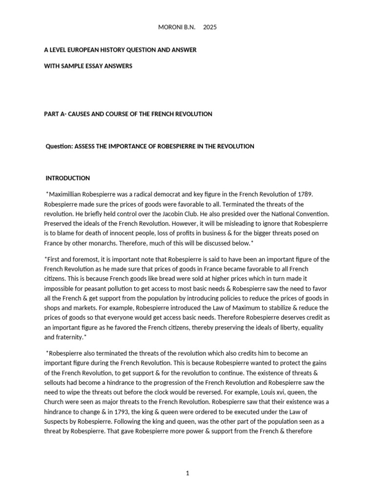Robespierre's Role in the French Revolution | PDF | French Revolution ...