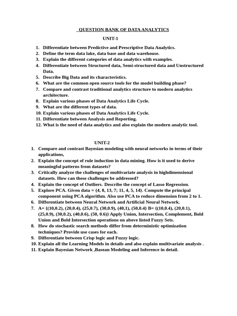 Data Analytics Question Bank Guide | PDF | Analytics | Cluster Analysis