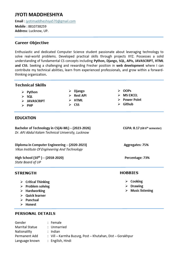 Computer Science Student Resume | PDF