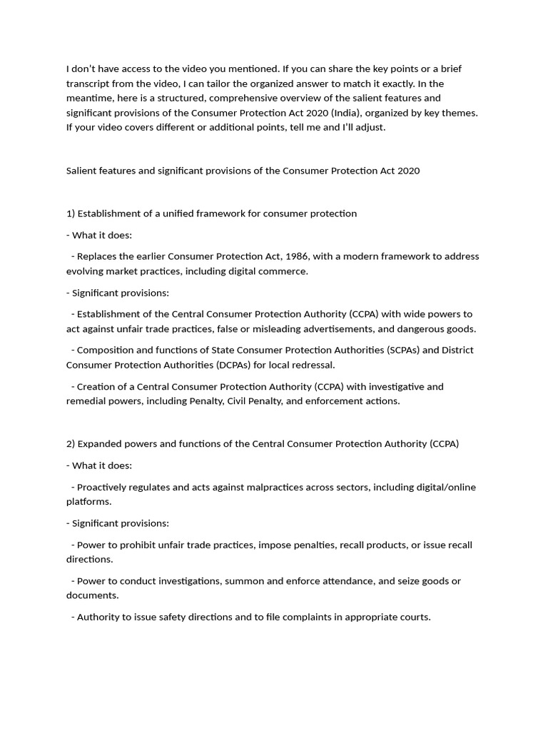 Overview of Consumer Protection Act 2020 | PDF | Mediation | Consumer ...