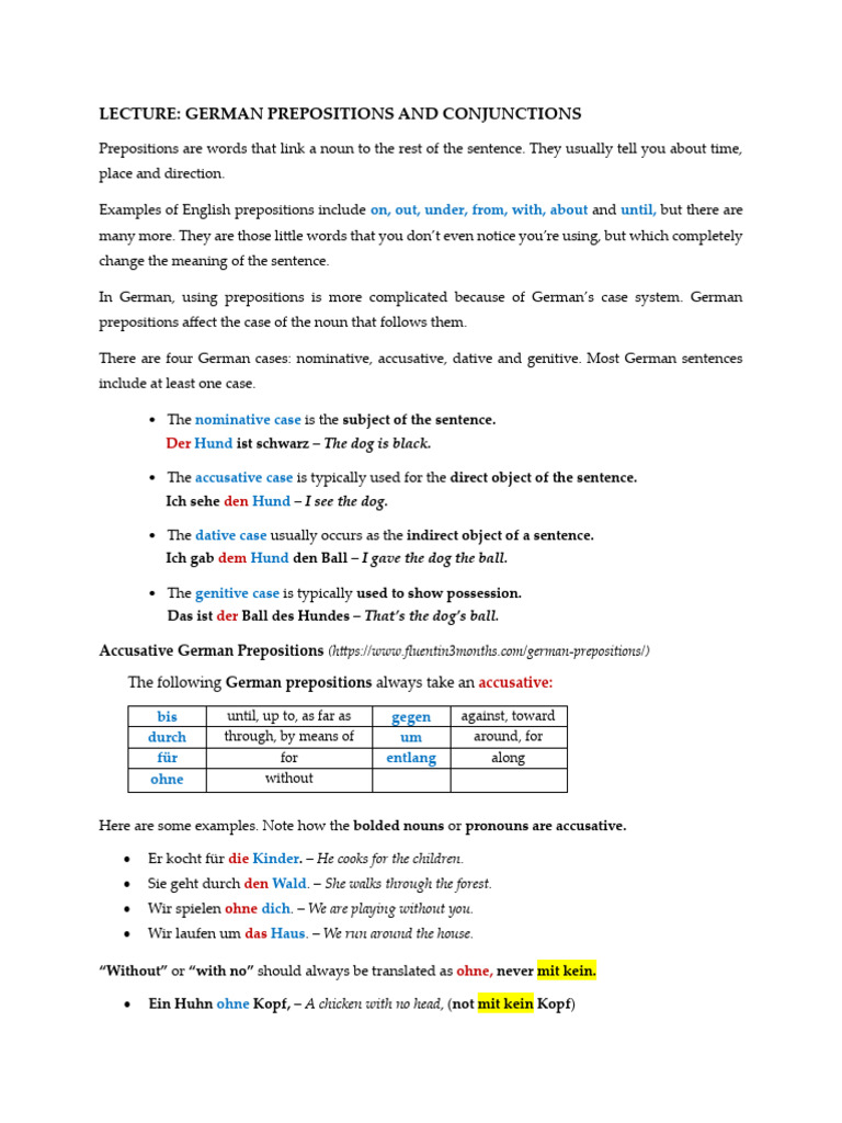German Prepositions and Cases Explained | PDF | Linguistics | Grammar