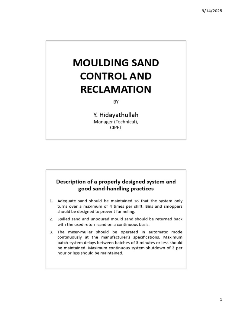 L15L16-moulding Sand Classification and Reclamation | PDF | Clay | Sand
