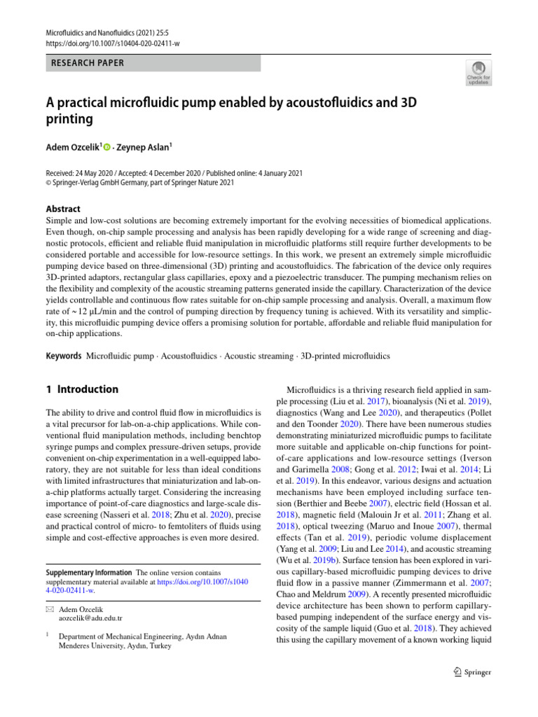 3D-Printed Acoustofluidic Micro Pump | PDF | Microfluidics | Fluid ...