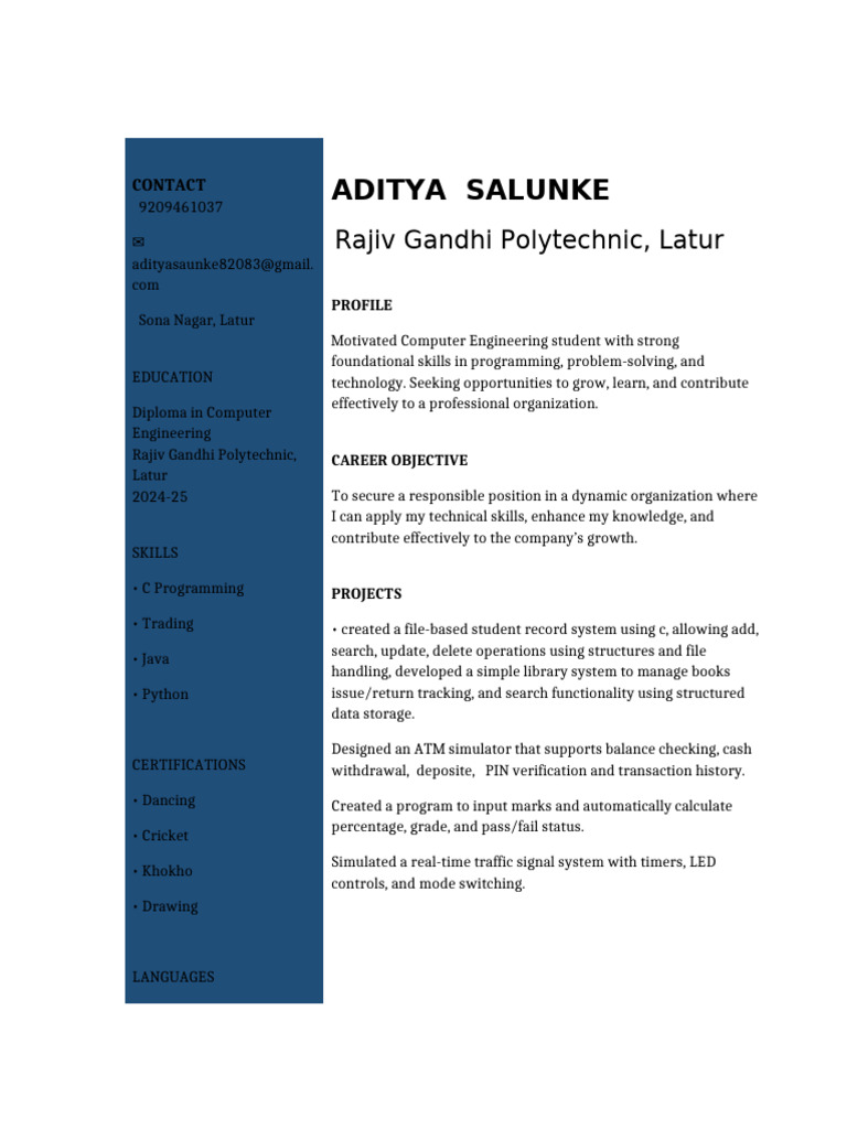 Computer Engineering Student Profile | PDF