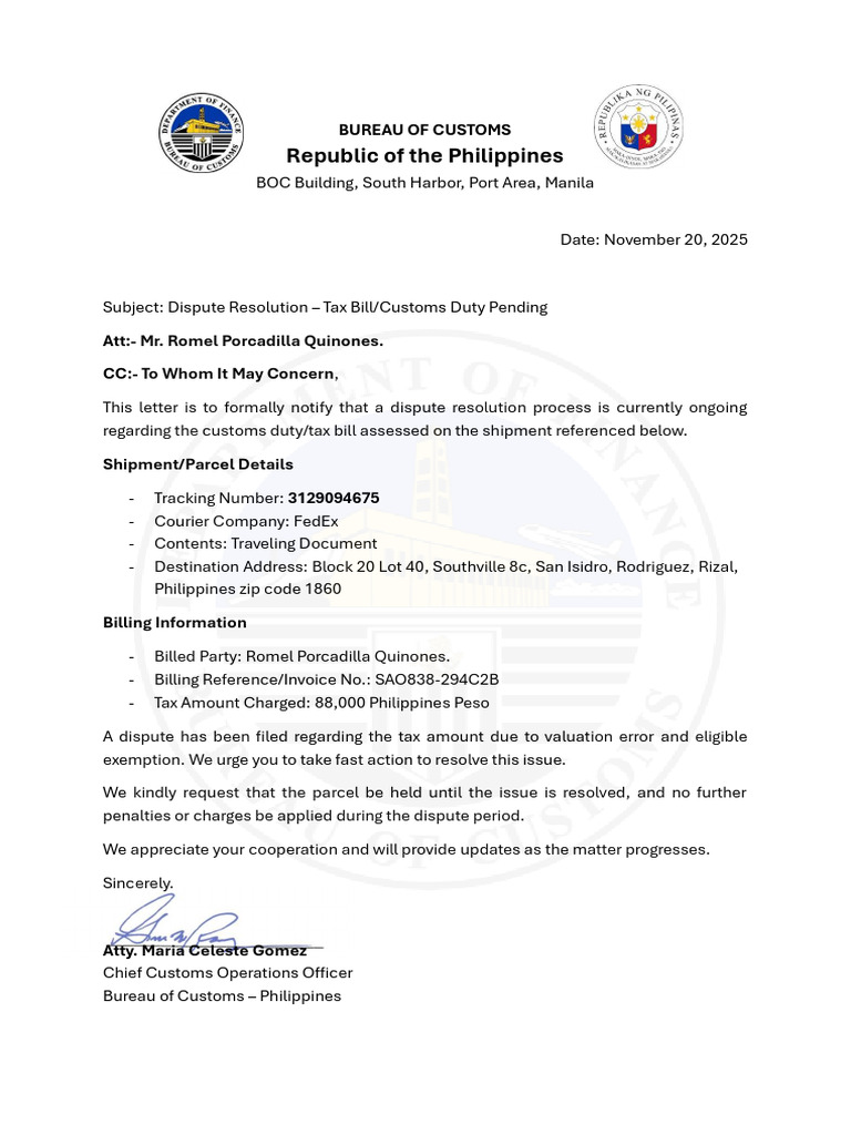 Customs Duty Dispute Notification | PDF