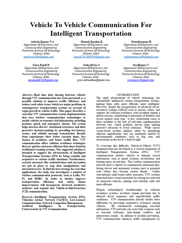 V2V Communication for Safer Transport | PDF | Computer Network | Traffic