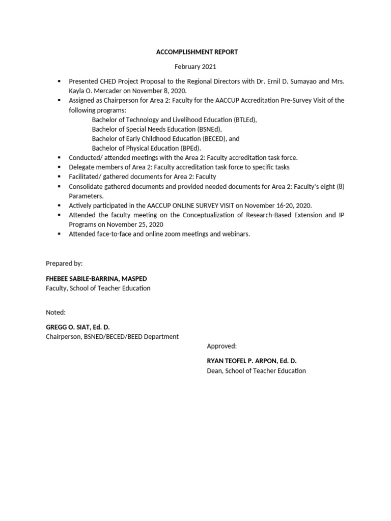 CHED Accreditation Accomplishment Report | PDF