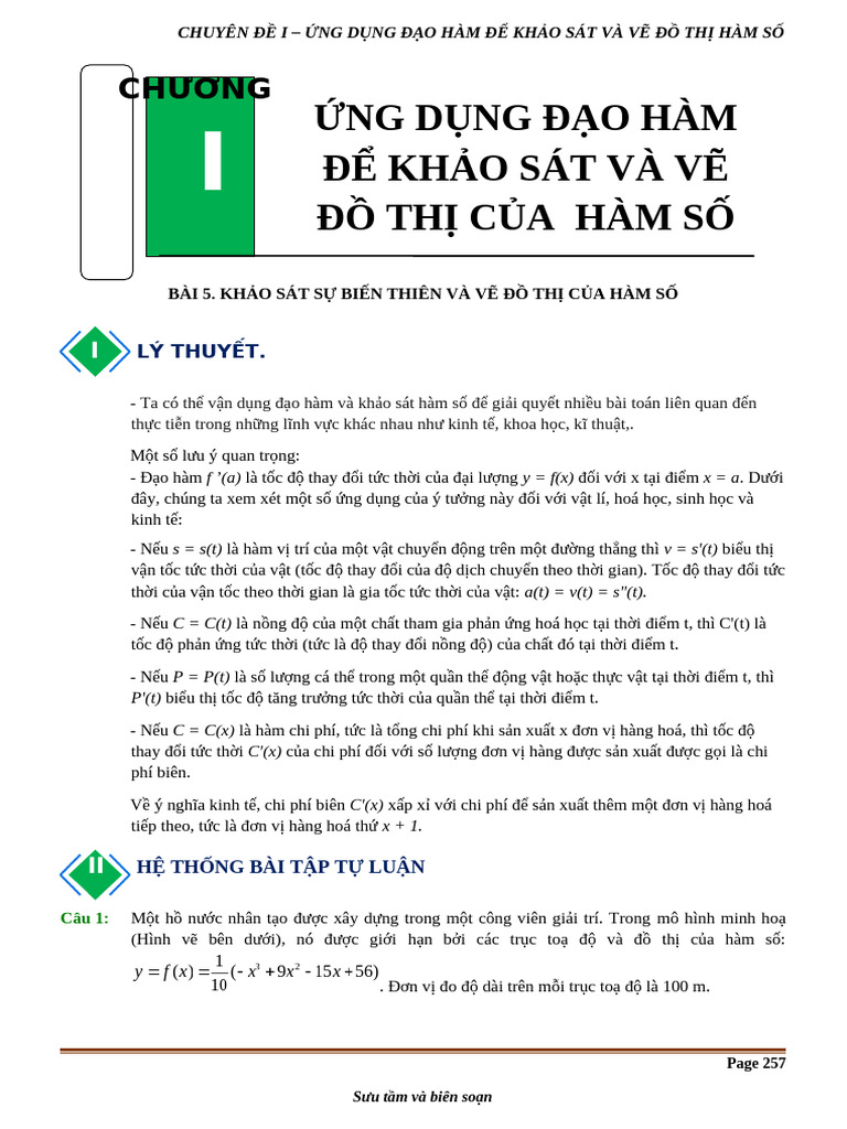 Toán 12 Bai 5 5.1 Ung Dung Dao Ham Vao Thuc Tien Tự Luận Hdg | PDF
