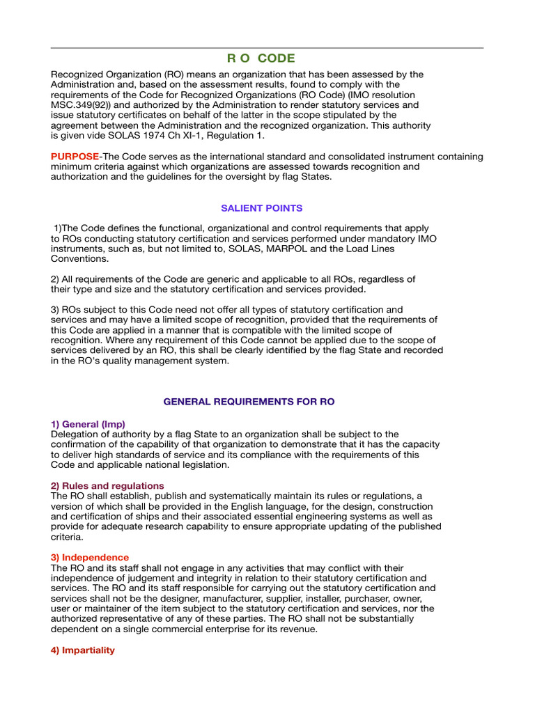 RO Code: Standards for Recognized Organizations | PDF | Audit | Quality ...