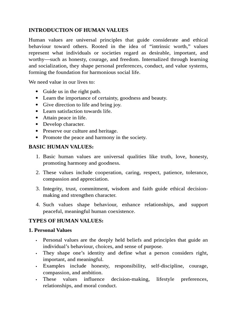Understanding Human Values and Ethics | PDF | Integrity | Value (Ethics)