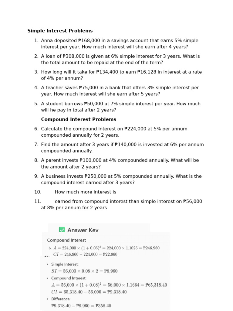 Simple and Compound Interest Problems | PDF